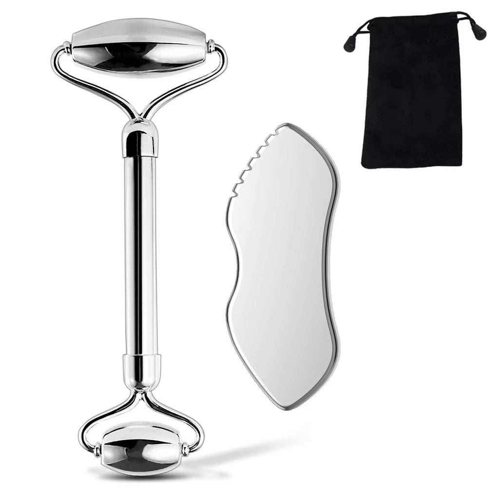 1/2/3 Piece Stainless Steel Facial Roller and Gua Sha Massage Tool Set, Metal Beauty Tools for Body, Face, Neck and Eyes