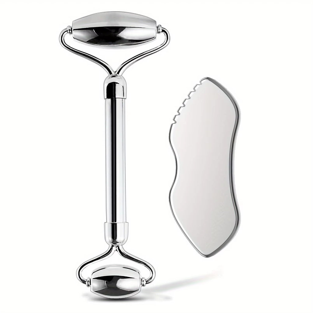 1/2/3 Piece Stainless Steel Facial Roller and Gua Sha Massage Tool Set, Metal Beauty Tools for Body, Face, Neck and Eyes