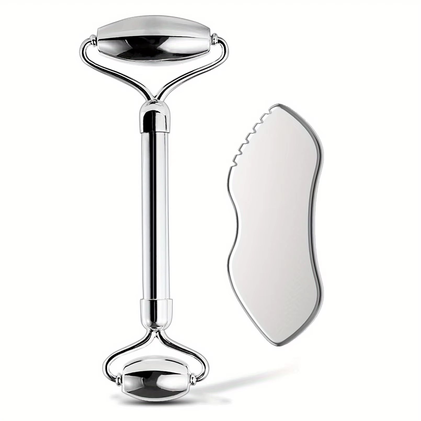1/2/3 Piece Stainless Steel Facial Roller and Gua Sha Massage Tool Set, Metal Beauty Tools for Body, Face, Neck and Eyes