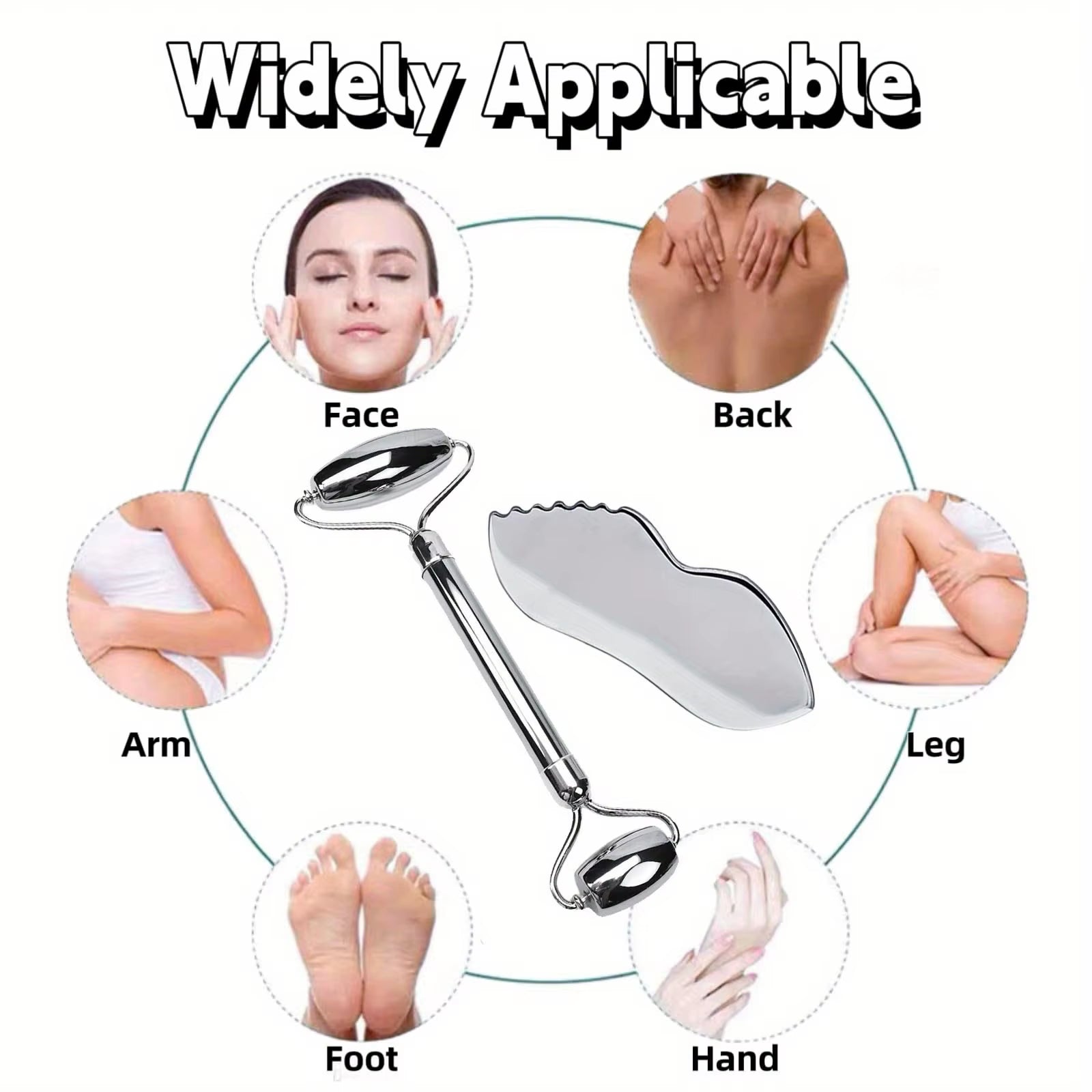 1/2/3 Piece Stainless Steel Facial Roller and Gua Sha Massage Tool Set, Metal Beauty Tools for Body, Face, Neck and Eyes