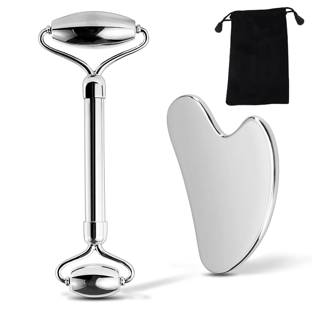 1/2/3 Piece Stainless Steel Facial Roller and Gua Sha Massage Tool Set, Metal Beauty Tools for Body, Face, Neck and Eyes